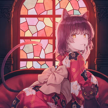 original, stained glass, cat ears / Black Cats