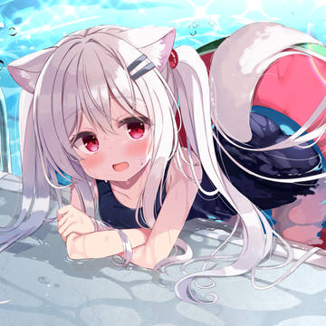 pool, donut-shaped buoy, beast ears / リクエストこいぬちゃん