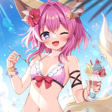 Akakuro Illustration Contest Summer Vacation, swimsuit, beast ears / ナナ