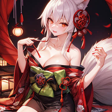 large breasts, girl, beast ears / 九尾の狐