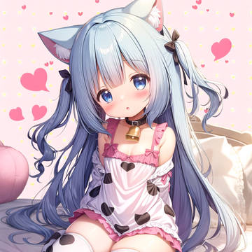 original, girl, loli / ねこみみっ子(うし)とおはよー