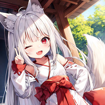 aI-generated illustration, beast ears, miko / ピースするキツネちゃん様