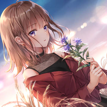 original, girl, flower / 夕焼け