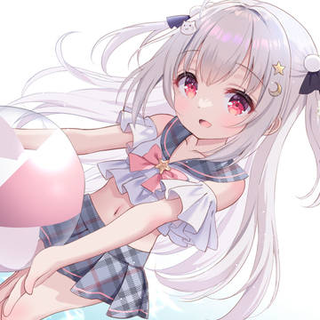 sailor swimsuit, silver hair, swimsuit / 「お兄さん！　一緒に遊びましょっ！」