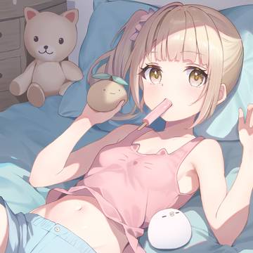 original, girl, midriff / だらしないガール
