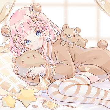 girl, teddy bear, bear ears / ⊂(●￣(エ)￣●)⊃