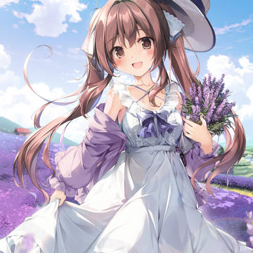 girl, twin ponytails, lavender / ラベンダー畑と赤い家とツインテール✨