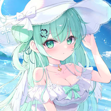 girl, original, green hair / 海デート🍀