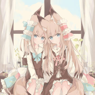 beast ears, fox ears, barefoot / きつねっこ姉妹