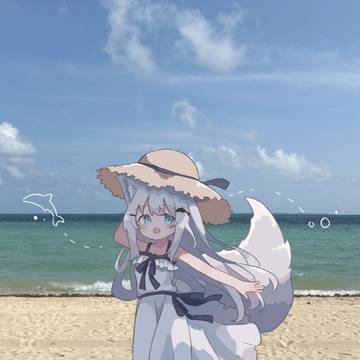original, animal ears, beast ears / 青い空、白いもふもふ