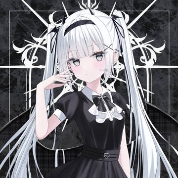 original, white hair, twin ponytails / Achromatic