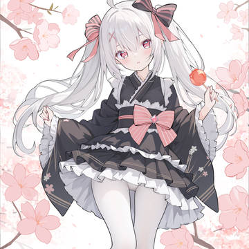 girl, kimono, white hair / リクエスト