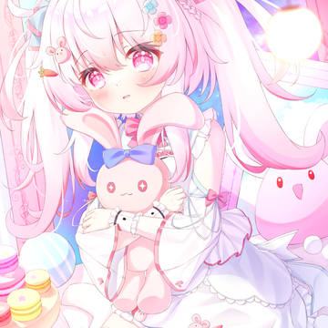 girl, virtual YouTuber, virtual YouTuber / 【委托】香甜马卡龙配小兔兔~