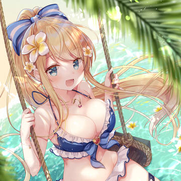 work illustration, cleavage, blonde / 今年の水着はどうかなーっ？✨✨