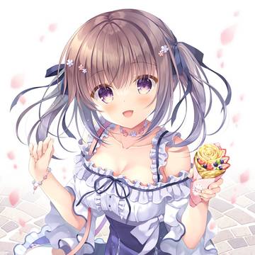 original, girl, twin ponytails / ひとくち食べる？