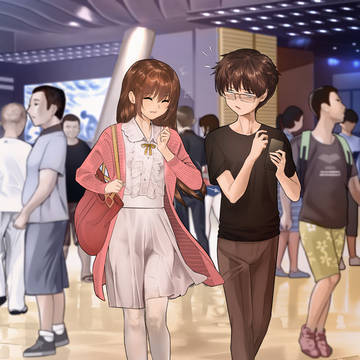 white tights, older sister and younger brother, scenery / 无题