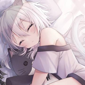 original, girl, creation / ぬいぐるみを抱きしめて寝る猫耳ちゃん