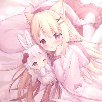 OC, someone else's OC, girl / 【Skeb】うさみみちゃんと添い寝