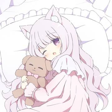 girl, cat ears, negligee / ねむねむ
