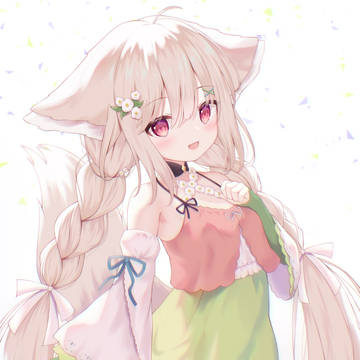 girl, animal ears, white hair / 春のけもみみ