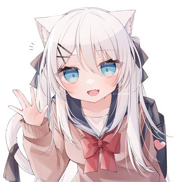 original, girl, white hair / 「おはよっ」