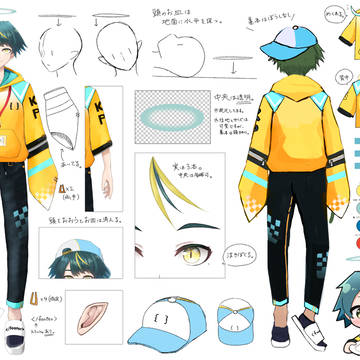 original, virtual YouTuber, virtual YouTuber / 河童エクマ 三面図（的なやつ）