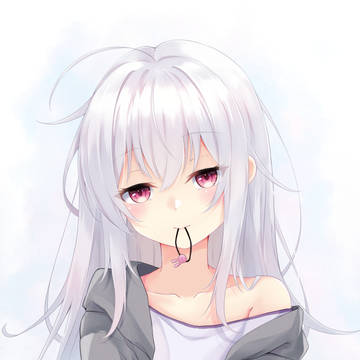 original, girl, white hair / 咥えゴム