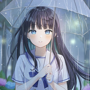hydrangea, sailor uniform, umbrella / ぬれちゃいますよ
