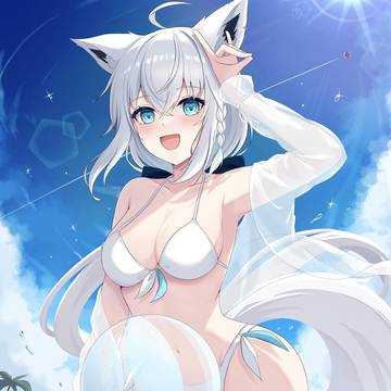 Fubuki Shiragami fanart, animal ears, Fubuki Shiragami / 水着フブちゃん🌽
