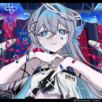 work illustration, Nakuru Aitsuki, red and blue / 『ヘヴンリィ』
