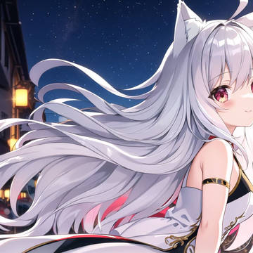 girl, aI-generated illustration, silver hair / 狐ちゃん