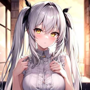 aI-generated illustration, white hair, twin ponytails / ついんて