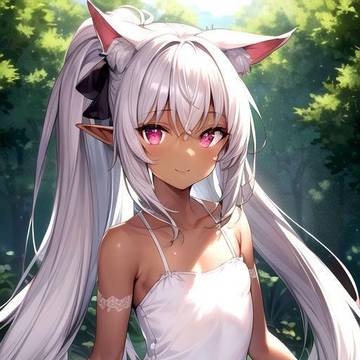 elf, dark elf, silver hair / お狐エルフさん