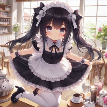 maid uniform, girl, black hair / 純喫茶店