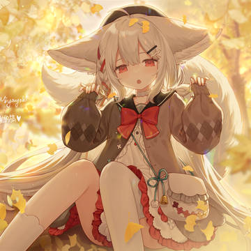 girl, fox ears, red eyes / 桜田シロ