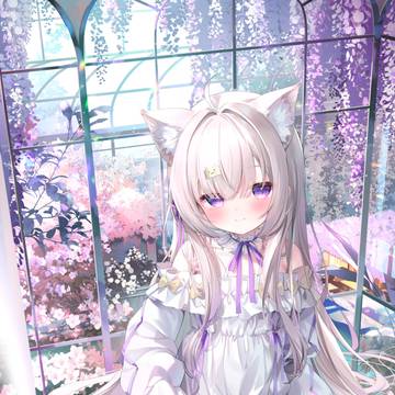 white tights, cat ears, off-shoulder dress / yami