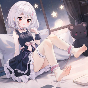 girl, silver hair, fetters / 诺汐の夜