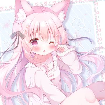 girl, animal ears, animal ears / 春の陽気で おねむな ケモミミちゃん🌸💤