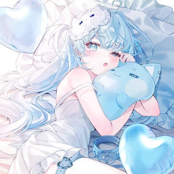 illustration, girl, lying down / ねむねむにゃんこ🫧