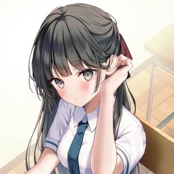 girl, uniform, black hair / うちの清楚系委員長