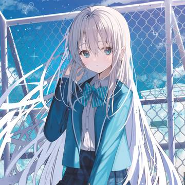 silver hair, uniform, girl / 学校一の白雪姫