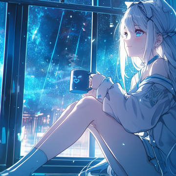 girl, silver hair, background / 仰望星辰