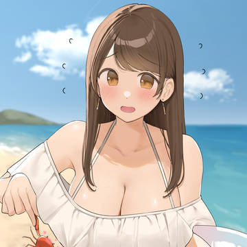 swimsuit, girl, original / カニに捕まるOLちゃん「た、助けて〜〜💦」