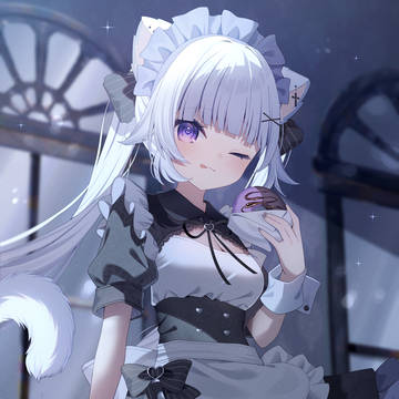 twin ponytails, animal ears, animal ears / ｢一緒に夜食のドーナツ食べちゃう？？｣
