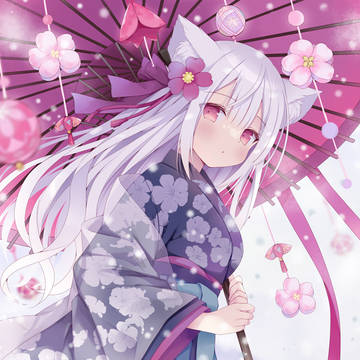 girl, original, white hair / 今年もよろしくにゃん
