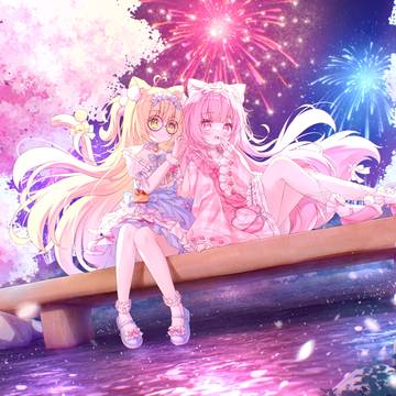 sakura, girl, loli / 【委托】樱花树下贴贴~
