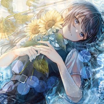 long black hair, hydrangea, sunflowers / 揺らめく