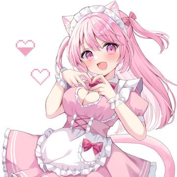 girl, pink hair, animal ears / メイドさん💖