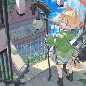 original, fox ears, short haircut / オフィス街
