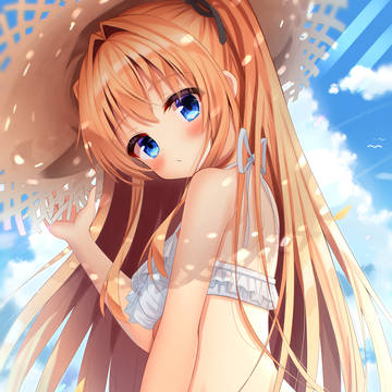 swimsuit, original, long blond hair / 水着